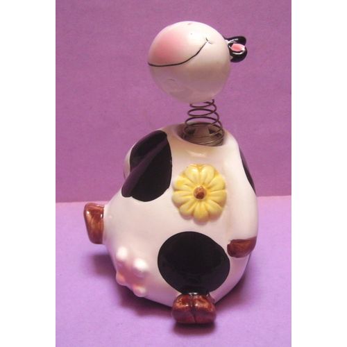 Tirelire Figurine Vache " Tète sur ressort " - céramique