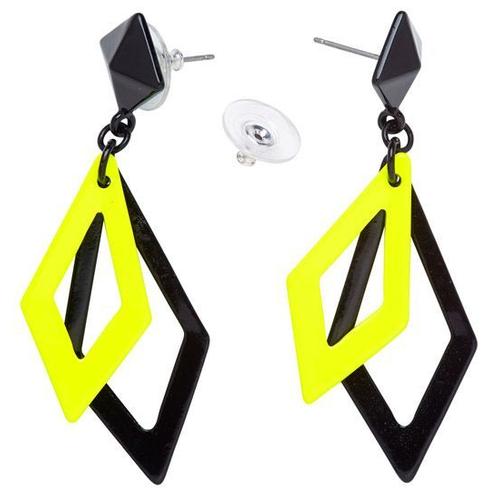 Boucles D'oreille Losange Noir Et Jaune Fluo (La Paire)