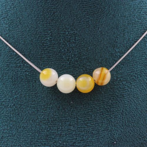 Collier 4 Perles Sardonyx Jaune 8 Mm Chaine En Acier Inoxydable Collier Femmes, Hommes. Taille Personnalisable.