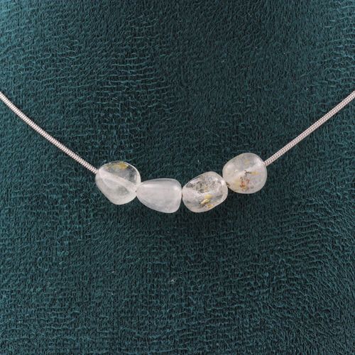 Collier 4 Perles Topaze Du Brésil Chaine En Acier Inoxydable Collier Femmes, Hommes. Taille Personnalisable.