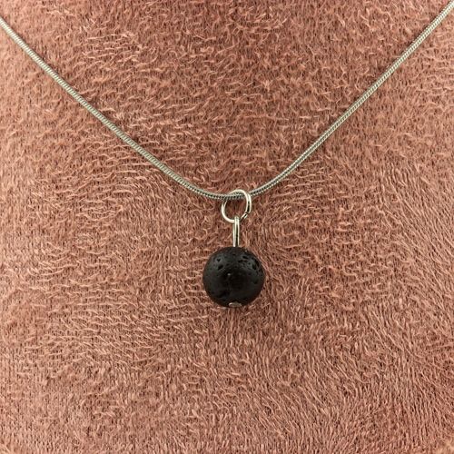 Collier 1 Perle Lave 8 Mm. Chaine En Acier Inoxydable. Collier Femmes, Hommes. Taille Personnalisable.