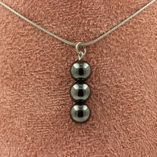 Collier 3 Perles Hématite 8 Mm. Chaine En Acier Inoxydable. Collier Femmes, Hommes. Taille Personnalisable.
