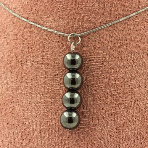 Collier 4 Perles Hématite 8 Mm. Chaine En Acier Inoxydable. Collier Femmes, Hommes. Taille Personnalisable.