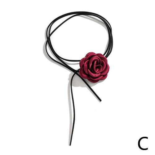 C Gothique Elegant Grande Fleur Rose Clavicule Cha?Ne Collier Femmes Tour De Cou Mariee C