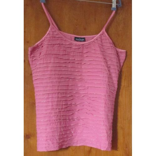 Top Élégant À Fines Bretelles - Vieux Rose - Effet Plissé Volanté Souligné De Fils Argentés - Your Sixth Sense De C & A - Taille L - 100%Nylon