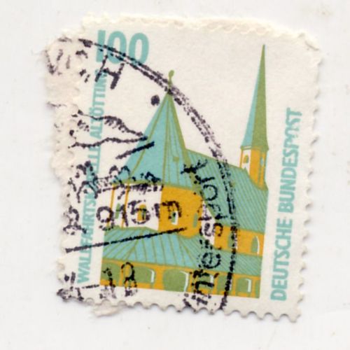 Timbre Allemagne, Bundespost :  Wallfahrtskapelle Altötting, Timbre Oblitéré, Valeur 100