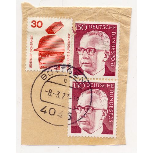 Timbre Allemagne, Bundespost :  3 Timbres Oblitérés : 1 Timbre Jederzeit Sicheheit (En Sécurité À Tous Moments), Valeur 30 + 2 Timbres Gustav Heineman, Valeur 150