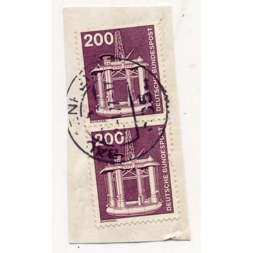 Timbre Allemagne, Bundespost :  3 Timbres Oblitérés : 2 Timbres Oblitérés, Bohrinsel (Plateforme Pétrolière), Valeur 200