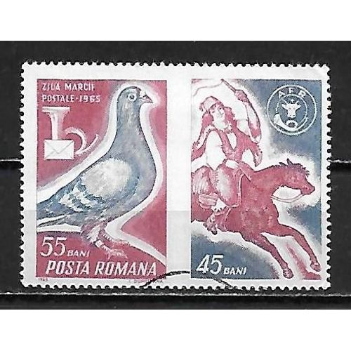 Roumanie 1965 : Journée Du Timbre : Pigeon Voyageur (Attenant À Une Vignette De 45 B. Au Profit De L'association Philatélique Roumaine) - Timbre Oblitéré