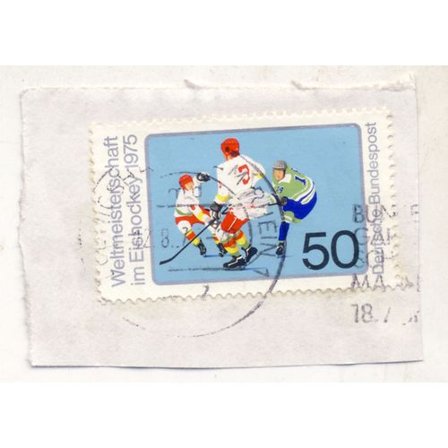 Timbre Allemagne, Bundespost :  Timbre Oblitéré, Weltmeisterschaft Im Eishockey 1975 (Championnat Du Monde De Hockey), Valeur 50