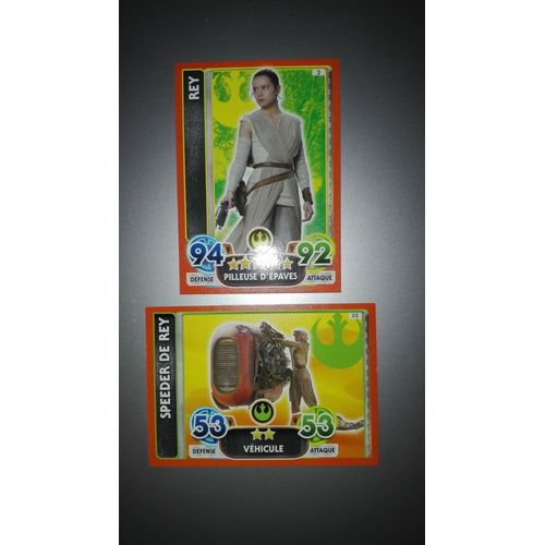 Lot De 2 Cartes Force Attax Star Wars, Rey Et Le Speeder De Rey, 2, 50