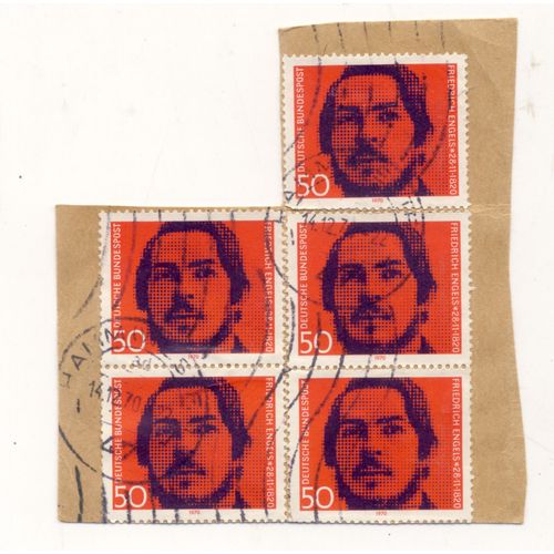 Timbre Allemagne, Bundespost :  5 Timbres Oblitérés : Friedrich Engels 28 11 1820, Valeur 50