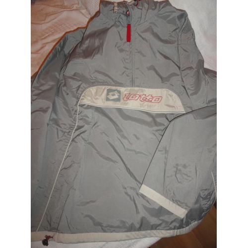 Coupe-Vent Lotto Gris Taille S - 100% Polyester - 2 Poches Avec Fermeture Éclair - Capuche - Bas Réglable 