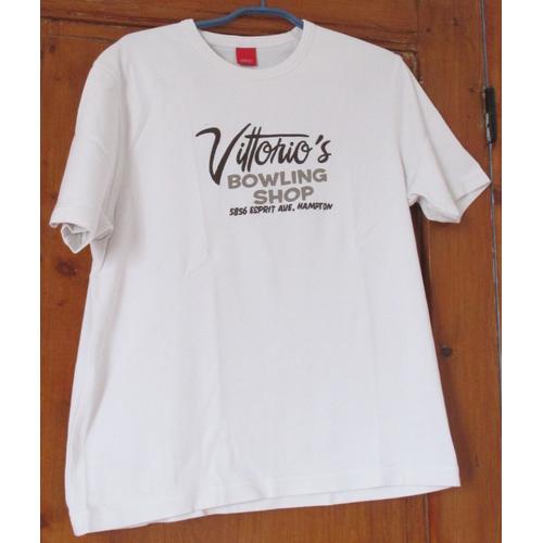 Tee-Shirt Manches Courtes - Esprit Taille Xxl - Blanc Avec Inscription Faciale Vittorio's Bowling Shop - 100%Coton 