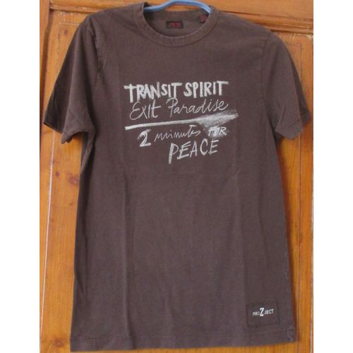 Tee-Shirt Marron Zara Man Avec Grand Logo Transit Spirit Sur Le Devant Et Petite Mention Prozject Dans Le Bas- Taille L - Manches Courtes - 100%Coton