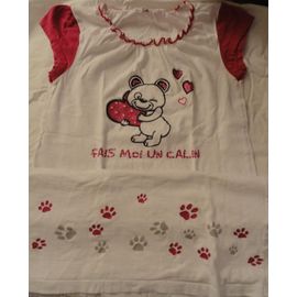 Chemise De Nuit Blanche Et Rose À Manches Courtes Avec Nounours Fais Moi Un Calin - 16 Ans - Caprice De Fille