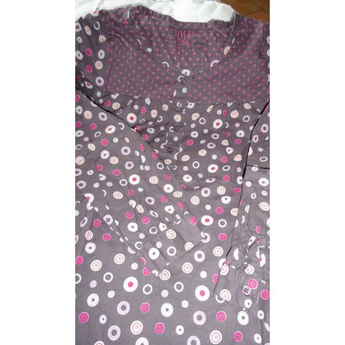 Chemisier Pour Fille Tissaia 10 Ans - Col Arrondi Avec Empiècement Boutonné À Pois Roses - Manches Longues - Imprimé Cercles Roses Et Blancs Sur Fond Violet
