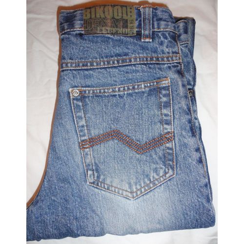 Jean Bleu Délavé " B I K O O L Denim Legend" - 12 Ans (150cm) - Fermeture Éclair + Bouton - Taille Élastique Réglable - 100% Coton
