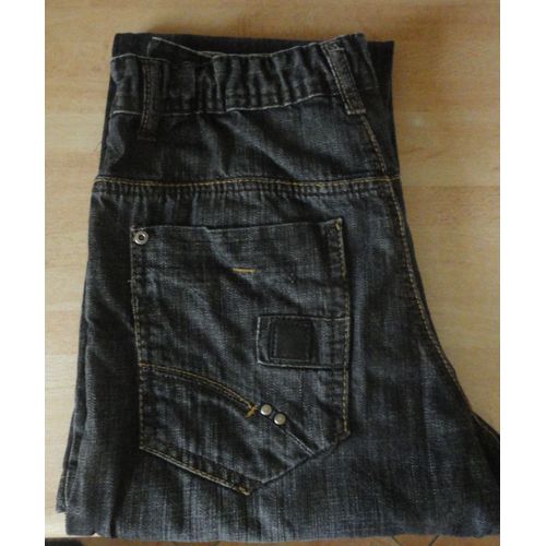 Jean Noir Délavé Bikool - 14ans - Fermeture Éclair + Bouton - 2 Poches Devant + 2 Poches Derrière - Taille Réglable Par Élastique - 100% Coton