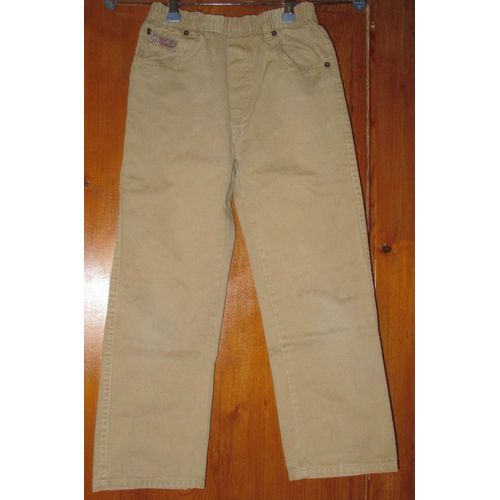 Pantalon De Toile Beige - Ceinture Élastiquée À Passants - 2 Poches Devant - 2 Poches Derrière - Q53 Pullstart - Taille 8 Ans - 100%Coton
