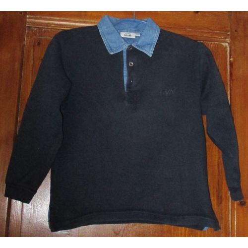 Polo Marine Manches Longues Avec Col Pointu En Jean - Kiabi Taille 10 Ans - Discrète Mention Poitrine - 100%Coton