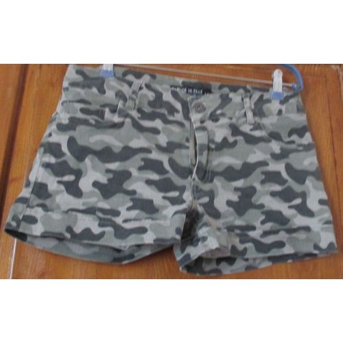 Short Gris Moucheté Gris Foncé Et Noir - Caprice De Fille 16 Ans - 98%Coton/2%Élasthanne - Bas À Revers - Fermeture Éclair Et Gros Bouton Métallique-Ceinture À Passants Légèrement Élastiquée