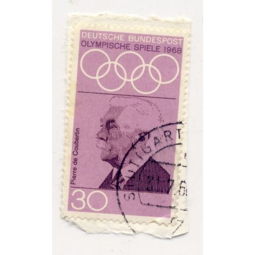 Timbre Allemagne, Bundespost :  Timbre Oblitéré, Olympische Spiele 1968 Pierre De Coubertin, Valeur 30
