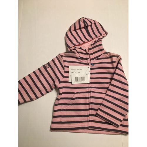 Sweat A Capuche Moussaillon Moletoné Doublé Coton 6 Mois Rose À Rayures