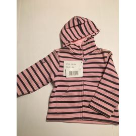 Sweat A Capuche Moussaillon Moletoné Doublé Coton 6 Mois Rose À Rayures