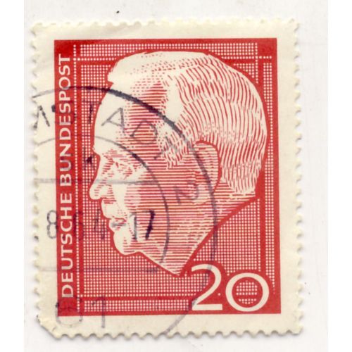 Timbre Allemagne, Bundespost :  Timbre Oblitéré, Henrich Lubke, Valeur 20