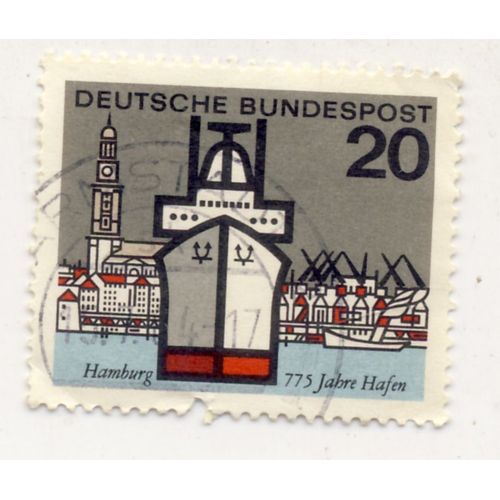 Timbre Allemagne, Bundespost :  Timbre Oblitéré,Hamburg 775 Jahre Hafen (Hambourg, 775 Ans Du Port), Valeur 20