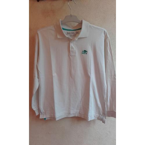 Polo Manches Longues Basic-One Coton Garçon 12 Ans Blanc 