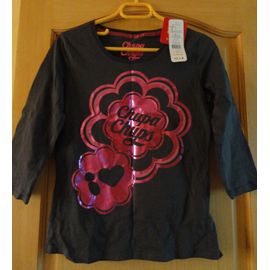 Tee-Shirt À Manches Longues " Chupa Chups" - Streetwear De Marque Cache-Cache - Taille 2 (Environ 14 Ans) - Gris Avec Motif Rose Brillant - 100% Coton