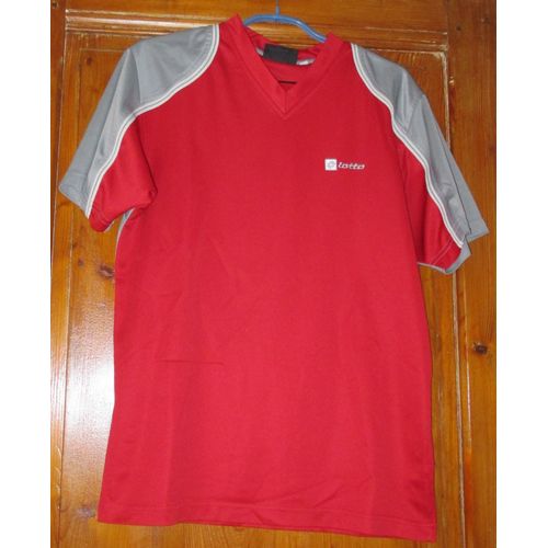 Tee-Shirt Encolure En V, Manches Courtes, Style Sportif, Rouge Et Gris - Lotto Taille S - 100% Polyamide, Aspect Brillant