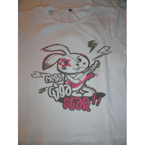Tee-Shirt Blanc À Manches Courtes Avec Motif Lapin Méga Giga Star - Caprice De Fille - 16 Ans - Coton