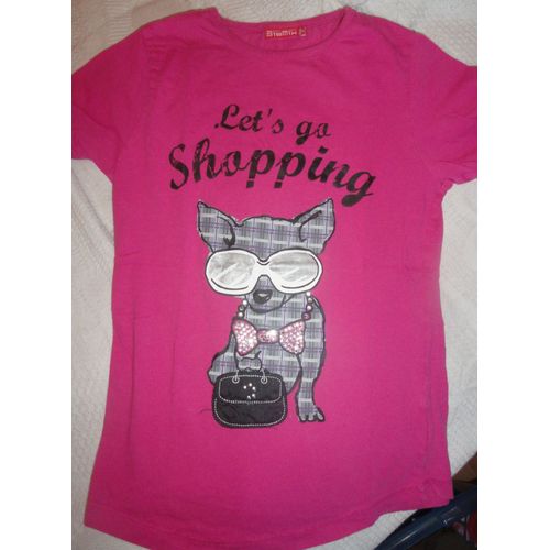 Tee-Shirt Sismix Rose Manches Courtes Avec Un Motif Chien Habillé Et Prêt Pour Le Shopping - Taille 14ans (156cm) - 100% Coton