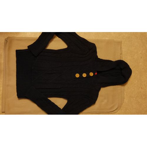 Pull A Capuche Torsade 8-9 Ans Bleu Marine Neuf