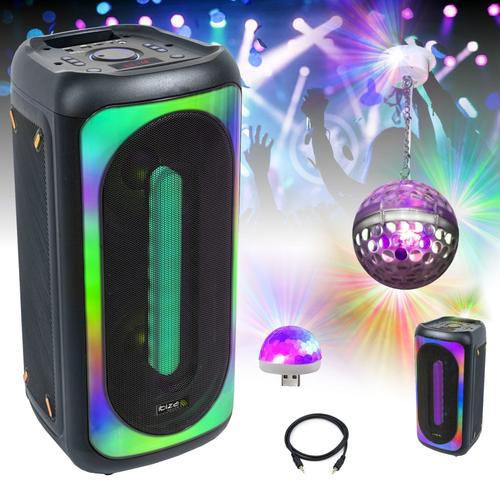Enceinte Bluetooth Autonome 500W LED USB SD TWS Ibiza MERCURE50 - Boule Disco LED - Jeu Lumière Astro - Musique Anniversaire