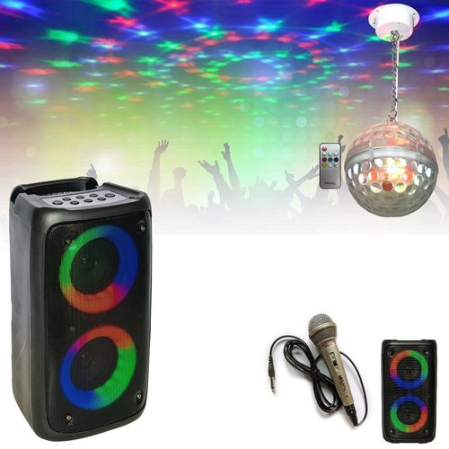 Enceinte USB Bluetooth portable Enfant Karaoké PARTY LEO-250 sur Batterie - Micro - Jeu de Lumière Astro-Ball8 - Soirée