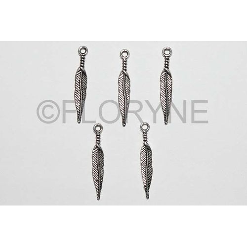 5 Breloques Charms Pendants En Métal Argenté Vieilli : Les Plumes