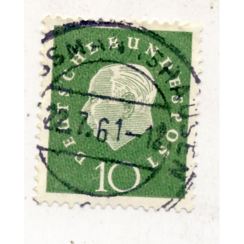 Timbre Allemagne, Bundespost :  Timbre Oblitéré, Theodor Heuss, Valeur 10