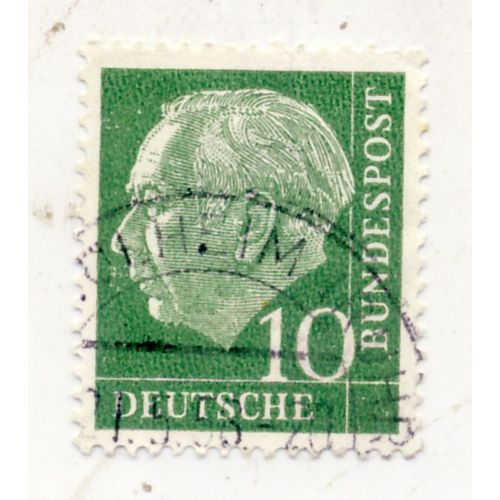 Timbre Allemagne, Bundespost :  Timbre Oblitéré, Theodor Heuss, Valeur 10