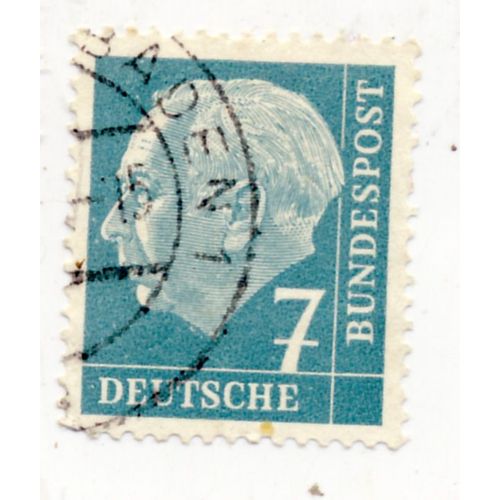 Timbre Allemagne, Bundespost :  Timbre Oblitéré, Theodor Heuss, Valeur 7
