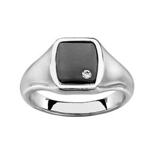 Petite Chevaliere Acier Forme Tonneau Pvd Noir Avec 1 Oxyde