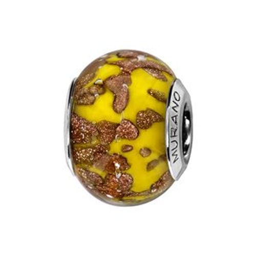 Charms Coulissant Argent Rhodié Verre De Murano Moutarde Éclats