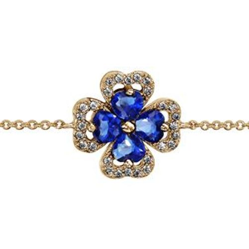 Bracelet Plaqué Or Trèfle Oxydes Bleus Tour Oxydes Blancs Sertis 16+2cm