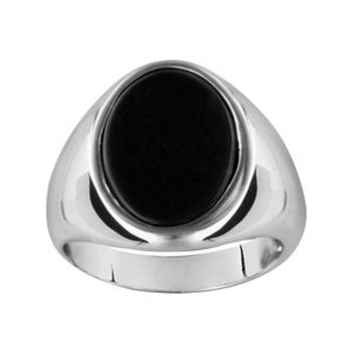 Chevalière Argent Rhodié Plateau Ovale Onyx Véritable