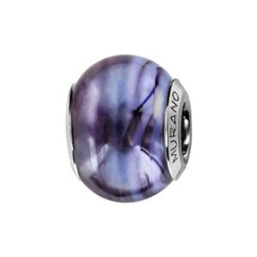 Charms Coulissant Argent Rhodié Verre De Murano Nacré Bleu