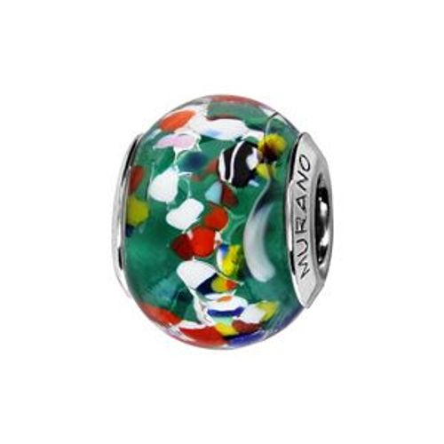 Charms Coulissant Argent Rhodié Verre De Murano Multicolore Fond Vert