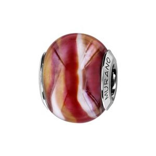 Charms Coulissant Argent Rhodié Verre De Murano Nacré Rouge